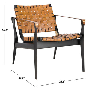 Safavieh DILAN Leather Safari Chair - Modern Mid-Century Design with Woven Straps for Elegant Living Spaces Black / Brown SFV9005D