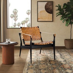 Safavieh DILAN Leather Safari Chair - Modern Mid-Century Design with Woven Straps for Elegant Living Spaces Black / Brown SFV9005D
