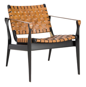 Safavieh DILAN Leather Safari Chair - Modern Mid-Century Design with Woven Straps for Elegant Living Spaces Black / Brown SFV9005D
