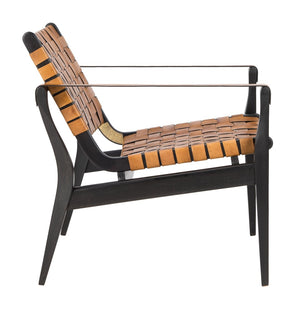 Safavieh DILAN Leather Safari Chair - Modern Mid-Century Design with Woven Straps for Elegant Living Spaces Black / Brown SFV9005D