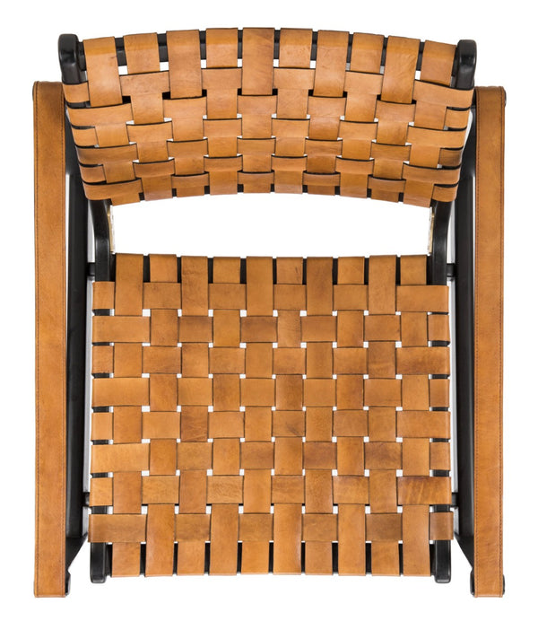 Safavieh DILAN Leather Safari Chair - Modern Mid-Century Design with Woven Straps for Elegant Living Spaces Black / Brown SFV9005D