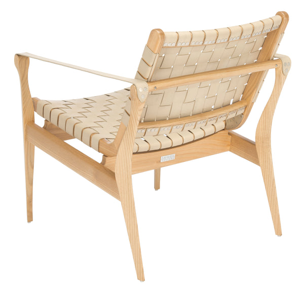 Safavieh Dilan Modern Safari Chair – White Leather Straps & Natural Sungkai Wood, Mid-century Danish Design White 5% Metal,50% Wood,45% Fabric Sfv9005e