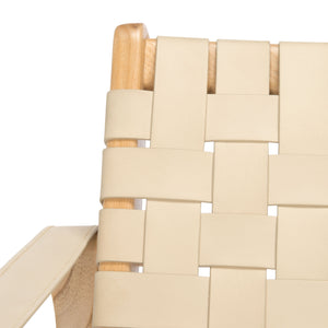 Safavieh Dilan Modern Safari Chair – White Leather Straps & Natural Sungkai Wood, Mid-century Danish Design White 5% Metal,50% Wood,45% Fabric Sfv9005e