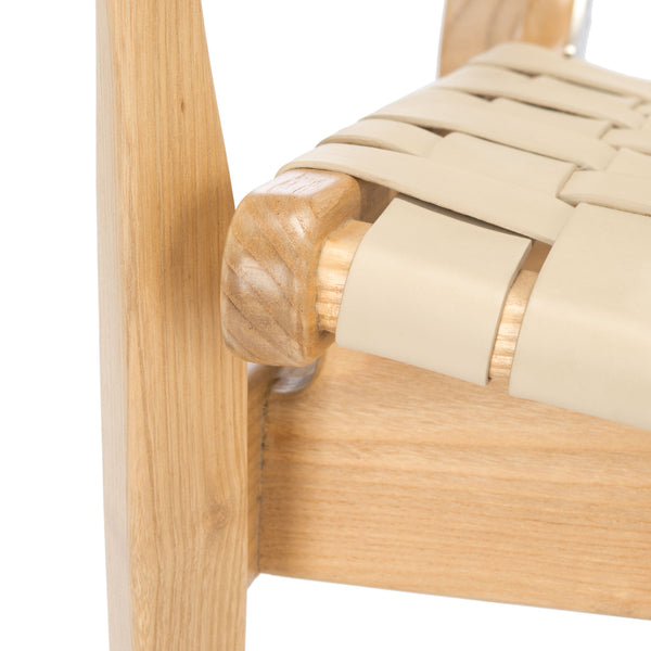 Safavieh Dilan Modern Safari Chair – White Leather Straps & Natural Sungkai Wood, Mid-century Danish Design White 5% Metal,50% Wood,45% Fabric Sfv9005e