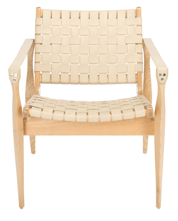 Safavieh DILAN Leather Safari Chair - Modern Mid-Century Design with Woven Straps for Elegant Living Spaces White SFV9005E