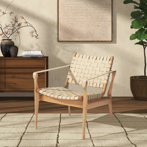 Safavieh DILAN Leather Safari Chair - Modern Mid-Century Design with Woven Straps for Elegant Living Spaces White SFV9005E