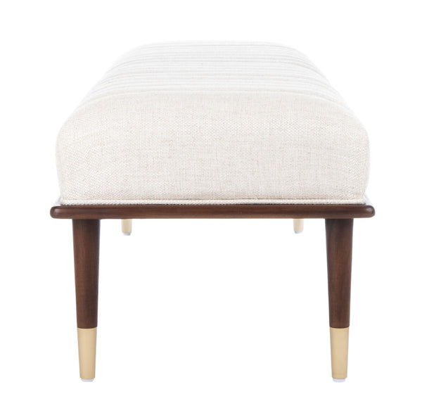 Safavieh FLANNERY Mid-Century Bench - Elegant Upholstered Seating for Entryways, Living Rooms, and Bedrooms Cream SFV9017A