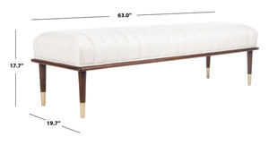 Safavieh FLANNERY Mid-Century Bench - Elegant Upholstered Seating for Entryways, Living Rooms, and Bedrooms Cream SFV9017A