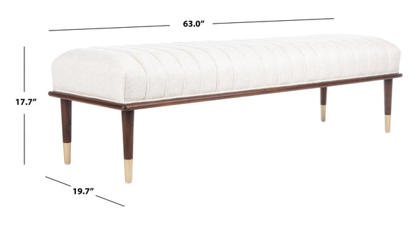 Safavieh FLANNERY Mid-Century Bench - Elegant Upholstered Seating for Entryways, Living Rooms, and Bedrooms Cream SFV9017A