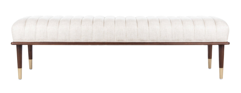 Safavieh FLANNERY Mid-Century Bench - Elegant Upholstered Seating for Entryways, Living Rooms, and Bedrooms Cream SFV9017A