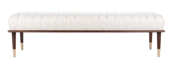 Safavieh FLANNERY Mid-Century Bench - Elegant Upholstered Seating for Entryways, Living Rooms, and Bedrooms Cream SFV9017A