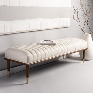 Safavieh FLANNERY Mid-Century Bench - Elegant Upholstered Seating for Entryways, Living Rooms, and Bedrooms Cream SFV9017A
