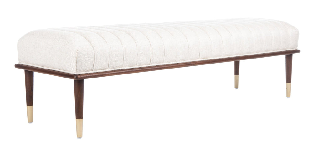 Safavieh FLANNERY Mid-Century Bench - Elegant Upholstered Seating for Entryways, Living Rooms, and Bedrooms Cream SFV9017A