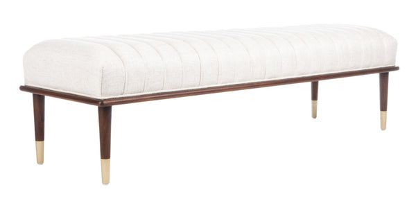 Safavieh FLANNERY Mid-Century Bench - Elegant Upholstered Seating for Entryways, Living Rooms, and Bedrooms Cream SFV9017A