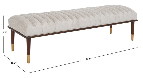 Safavieh Flannery Mid-Century Bench XII23 Ivory / Dark Mahogany Wood / Fabric / Metal SFV9017B