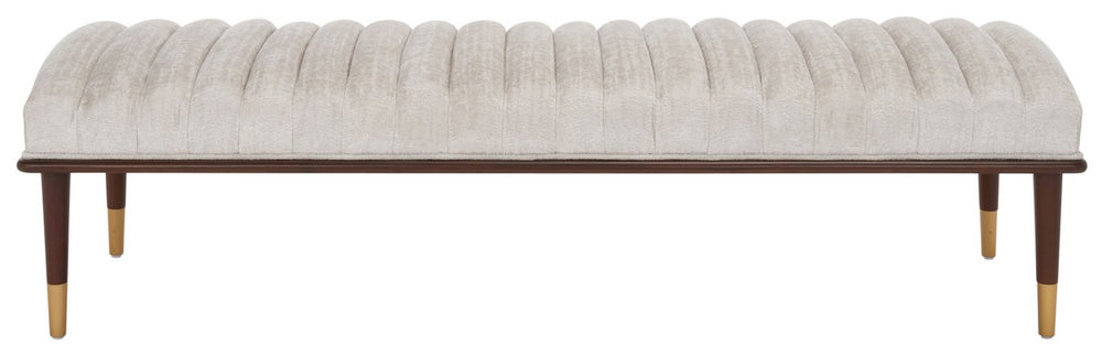 Safavieh Flannery Mid-Century Bench XII23 Ivory / Dark Mahogany Wood / Fabric / Metal SFV9017B