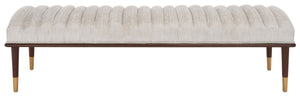 Safavieh Flannery Mid-Century Bench XII23 Ivory / Dark Mahogany Wood / Fabric / Metal SFV9017B