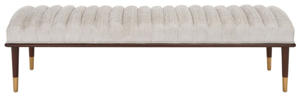 Safavieh Flannery Mid-Century Bench XII23 Ivory / Dark Mahogany Wood / Fabric / Metal SFV9017B
