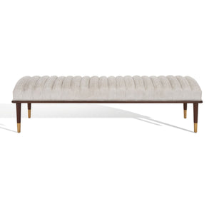 Safavieh Flannery Mid-Century Bench XII23 Ivory / Dark Mahogany Wood / Fabric / Metal SFV9017B