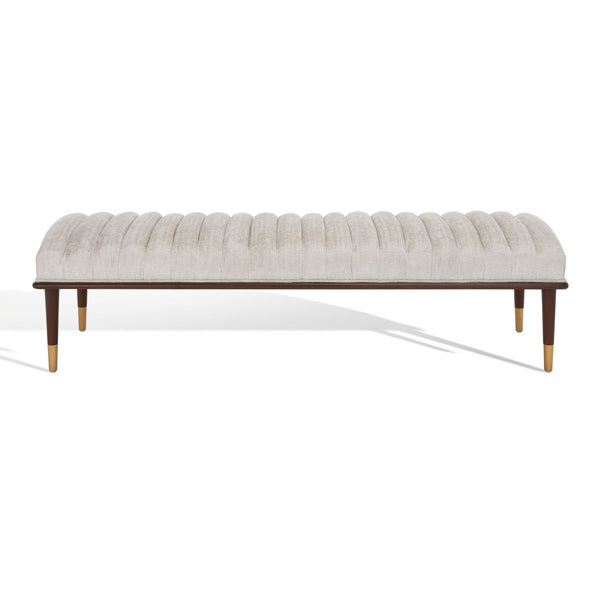 Safavieh Flannery Mid-Century Bench XII23 Ivory / Dark Mahogany Wood / Fabric / Metal SFV9017B