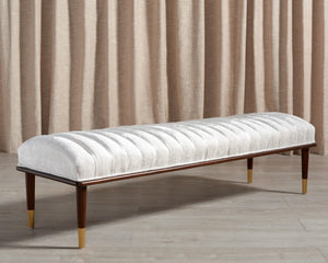 Safavieh Flannery Mid-Century Bench XII23 Ivory / Dark Mahogany Wood / Fabric / Metal SFV9017B