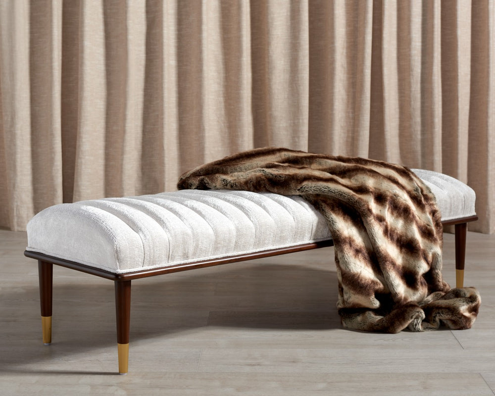 Safavieh Flannery Mid-Century Bench XII23 Ivory / Dark Mahogany Wood / Fabric / Metal SFV9017B