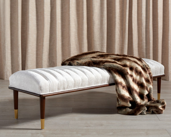 Safavieh Flannery Mid-Century Bench XII23 Ivory / Dark Mahogany Wood / Fabric / Metal SFV9017B