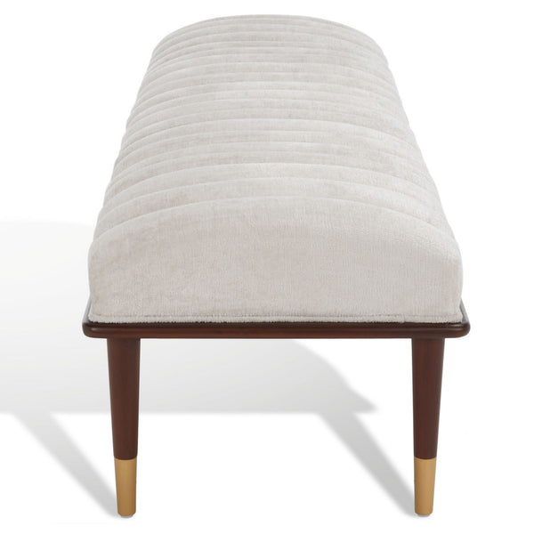 Safavieh Flannery Mid-Century Bench XII23 Ivory / Dark Mahogany Wood / Fabric / Metal SFV9017B