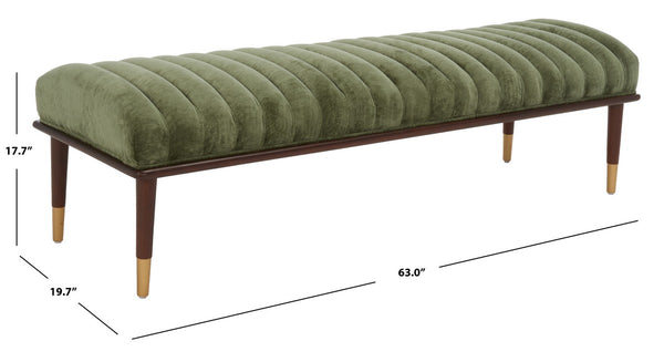 Safavieh Flannery Mid-Century Bench XII23 Olive Green / Dark Mahogany Wood / Fabric / Metal SFV9017C
