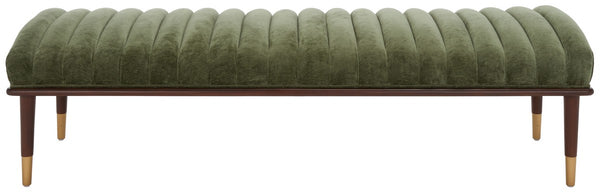 Safavieh Flannery Mid-Century Bench XII23 Olive Green / Dark Mahogany Wood / Fabric / Metal SFV9017C