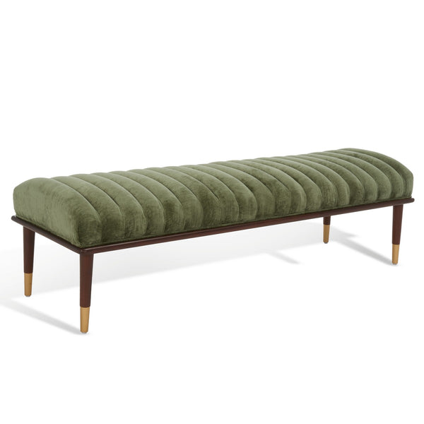 Safavieh Flannery Mid-Century Bench XII23 Olive Green / Dark Mahogany Wood / Fabric / Metal SFV9017C
