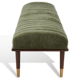Safavieh Flannery Mid-Century Bench XII23 Olive Green / Dark Mahogany Wood / Fabric / Metal SFV9017C