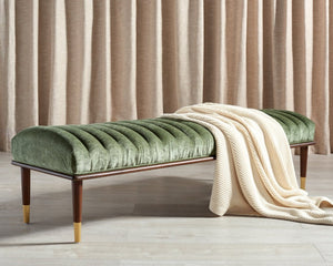 Safavieh Flannery Mid-Century Upholstered Bench Olive Fabric Wood Frame Bedroom Entryway SFV9017C