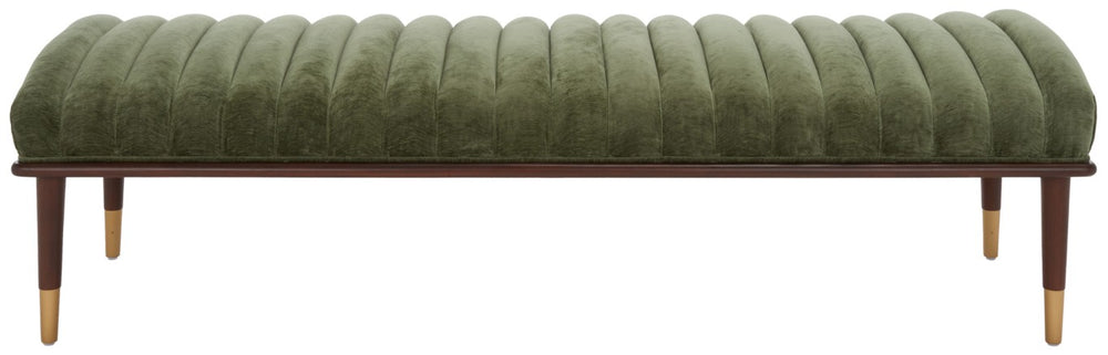 Safavieh Flannery Mid-Century Upholstered Bench Olive Fabric Wood Frame Bedroom Entryway SFV9017C