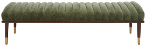Safavieh Flannery Mid-Century Upholstered Bench Olive Fabric Wood Frame Bedroom Entryway SFV9017C