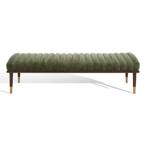 Safavieh Flannery Mid-Century Upholstered Bench Olive Fabric Wood Frame Bedroom Entryway SFV9017C