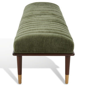 Safavieh Flannery Mid-Century Upholstered Bench Olive Fabric Wood Frame Bedroom Entryway SFV9017C