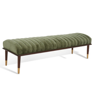 Safavieh Flannery Mid-Century Upholstered Bench Olive Fabric Wood Frame Bedroom Entryway SFV9017C