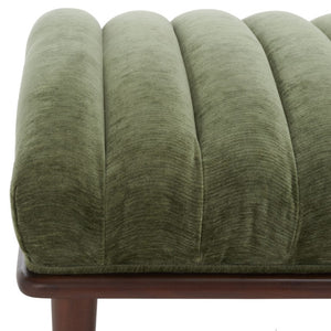 Safavieh Flannery Mid-Century Upholstered Bench Olive Fabric Wood Frame Bedroom Entryway SFV9017C