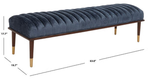 Safavieh Flannery Mid-Century Bench XII23 Dark Blue / Dark Mahogany Wood / Fabric / Metal SFV9017D