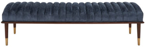 Safavieh Flannery Mid-Century Bench XII23 Dark Blue / Dark Mahogany Wood / Fabric / Metal SFV9017D