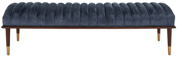 Safavieh Flannery Mid-Century Bench XII23 Dark Blue / Dark Mahogany Wood / Fabric / Metal SFV9017D