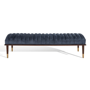 Safavieh Flannery Mid-Century Bench XII23 Dark Blue / Dark Mahogany Wood / Fabric / Metal SFV9017D