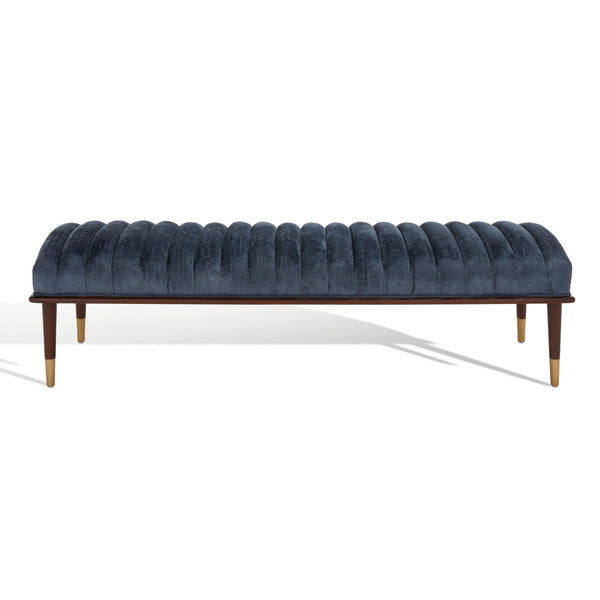 Safavieh Flannery Mid-Century Bench XII23 Dark Blue / Dark Mahogany Wood / Fabric / Metal SFV9017D