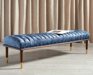 Safavieh Flannery Mid-Century Bench XII23 Dark Blue / Dark Mahogany Wood / Fabric / Metal SFV9017D