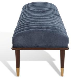 Safavieh Flannery Mid-Century Bench XII23 Dark Blue / Dark Mahogany Wood / Fabric / Metal SFV9017D