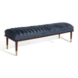 Safavieh Flannery Mid-Century Bench XII23 Dark Blue / Dark Mahogany Wood / Fabric / Metal SFV9017D
