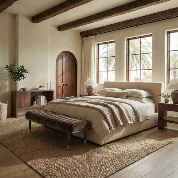 Safavieh Flannery Mid-Century Upholstered Bench with Tapered Legs for Bedroom or Entryway SFV9017E