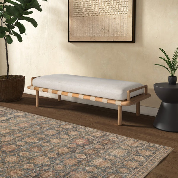 Safavieh CONSTANTINE Teak Bench - Contemporary Minimalist Seating for Entryway, Living Room, or Bedroom Focal Point Natural / White SFV9026A