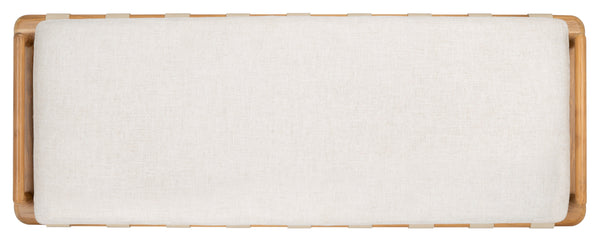Safavieh Constantine Teak Bench - Coastal Elegance With White Linen Cushion & Woven Leather Top For Modern Spaces Natural ,White 2% Metal,50% Wood,18% Fabric,30% Foam Sfv9026a